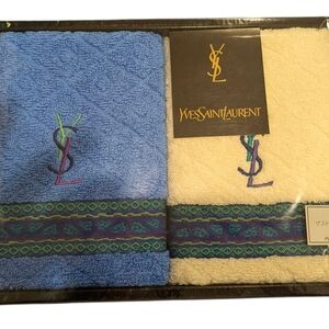 Yves Saint Laurent Blue and Cream Bath Towels